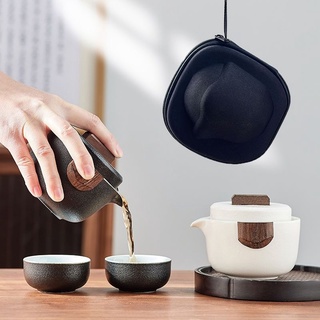 Portable ceramic travel tea set small set portable outdoor teapot tea cup single one pot two cups