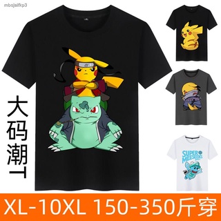 ผ้าฝ้ายคอกลมPokemon T-shirtเสื้อยืดโปเกม่อนT-shirtเสื้อยืด✱☏Pikachu Pokémon Anime Peripheral Plus Size Men s Fatty Fatty