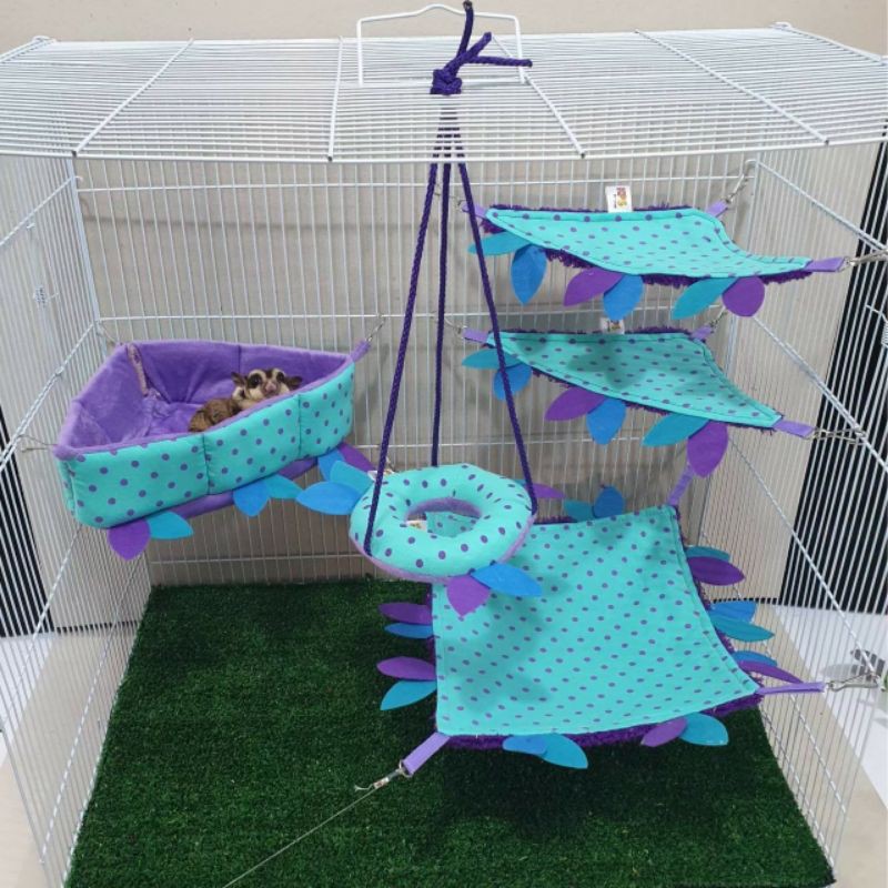 ที่นอนและที่เล่น บ้าน sugar glider Set ลายจุด 5 ชิ้น สีฟ้า ม่วง