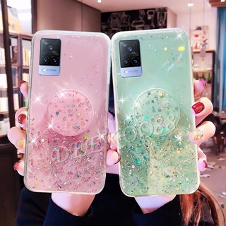 เคสโทรศัพท์ VIVO V21 5G 2021 New Bling Casing Glitter Star Space with Stand Holder Back Cover Phone Case for วีโว่V21 5G TPU Softcase