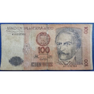 แบงก์​สะสม​เปรู​ Peru, 100 Intis, ใช้แล้ว, B492L