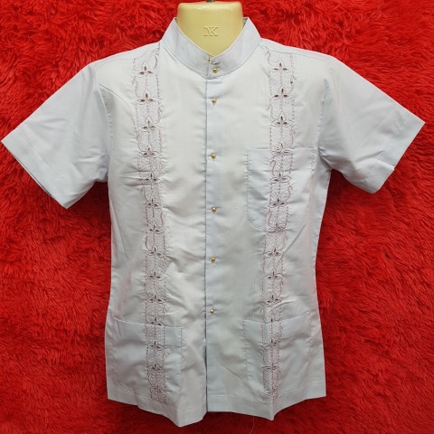 เสื้อกูรงชายแขนสั้นปักลาย คอจีน มีกระเป๋าอเนกประสงค์ 3 ใบ สุภาพเรียบร้อย รุ่น SHC36