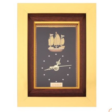 AURORA กรอบรูปนาฬิกาเรือสำเภา ขนาด 18*23 ซม. กรอบรูปงานหัตศิลป์ ประดับด้วยทองคำแท้ 99.99%