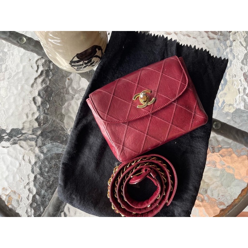 Chanel Belt bag Vintage Lamb skin💓 Red Wine