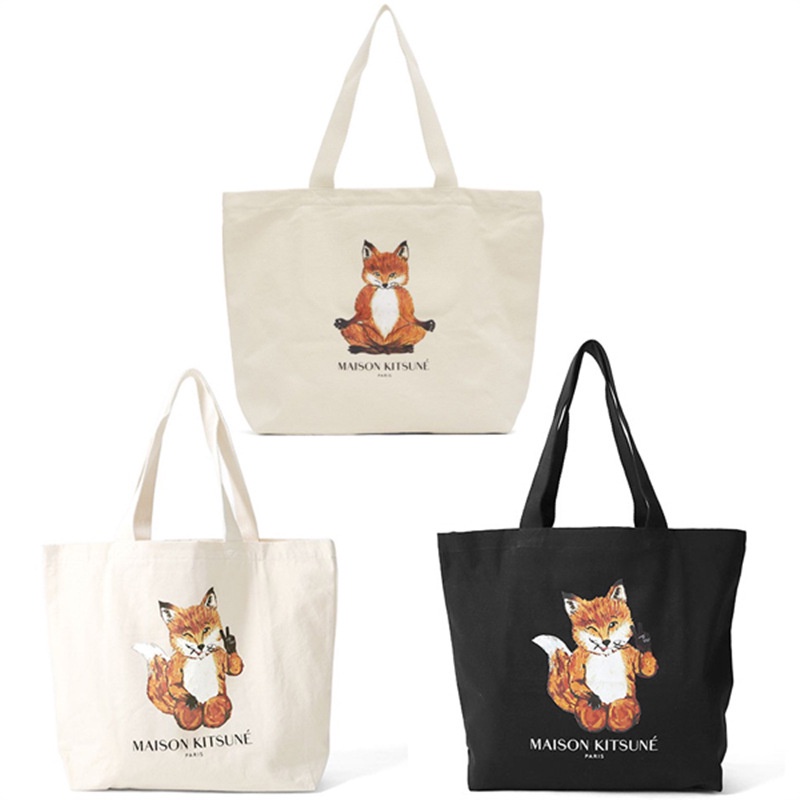 Maison Kitsune Yoga Fox Shaped Canvas Shoulder Bag Large Capacity Tote