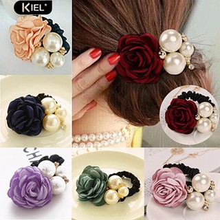 ※เลดี้เก๋หวานดอกกุหลาบ Faux ไข่มุก Hairband วงผมหางม้าวงผม
