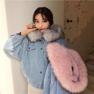 ❄️Sweet Coat❄️ยีนส์บุขนหนานุ่มพร้อมฮูทเฟอร์ถอดออกได้