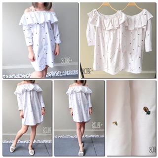 440.- ส่งฟรี🍒 :::shoulder off with embroider cotton dress:::