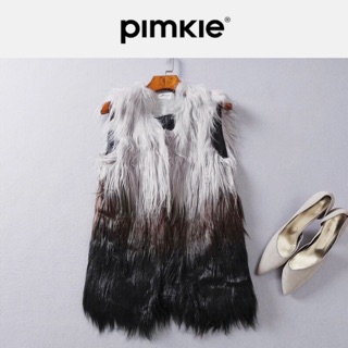 เสื้อกั๊กกันหนาว กั๊กขนเฟอร์ PIMKIE  ไล่โทนเทาอ่อน-ดำ เนื้อขนละเอียด