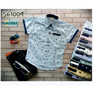 S61009-17 เสื้อเชิ้ตเด็ก คอปก แขนสั้น ลายหมวก Pastel ไซส์M