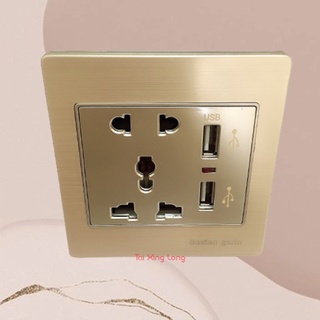 เต้ารับอลูเนียมสีทอง 5ขา 2USB Gaston gerin แบบมีหน้ากากกันในตัว