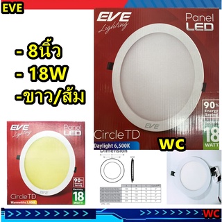 Eve โคมดาวน์ไลท์ฝังฝ้า LED EVE 18W  โคมพาเนลไลท์ แอลอีดี หน้ากลม TD 18 วัตต์ แสงเหลือง หรือ แสงขาว