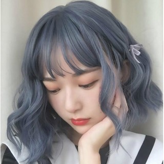 Korean Short Curly Hair Wig Orange Gray Blue Curly Matte Hair Extension