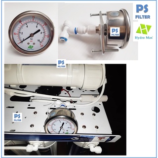 เพรสเชอร์เกจวัดแรงดันปั๊ม RO Water Pressure Gauge x 1/4" Tube Fitting +T Connector Quick