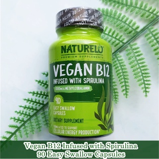 วิตามินบี12 Vegan B12 Infused with Spirulina 90 Easy Swallow Capsules - NATURELO B-12 B 12