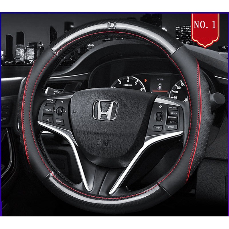 ที่หุ้มพวงมาลัยรถยนต์ HONDA City อุปกรณ์ตกแต่งรถยนต์ หนังคาร์บอนไฟเบอร์ Accord BRV Civic City Fit Jazz CR-V HR-V 38 ซม.