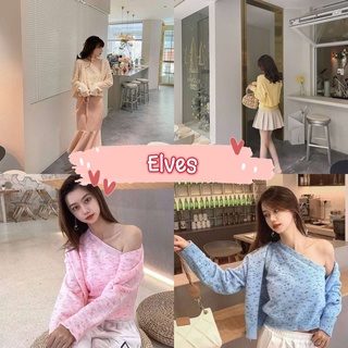 Elves✨พร้อมส่ง✨ เสื้อคลุมไหมพรม+เสื้อกล้าม สีพาสเทลน่ารักสีคิ้วมาก ~4Y020~