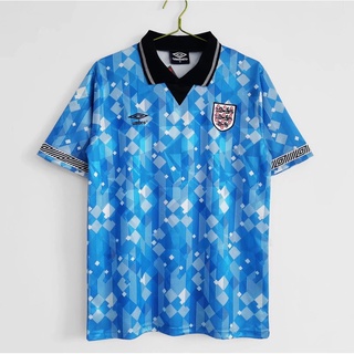 เสื้อกีฬาแขนสั้น ลายทีมชาติฟุตบอลอังกฤษ 90 England สีฟ้า คุณภาพสูง AAA