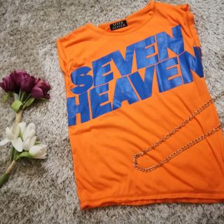 เสื้อยืด เท่ห์ๆ สีส้มจี๊ดลาย SEVENHEAVEN