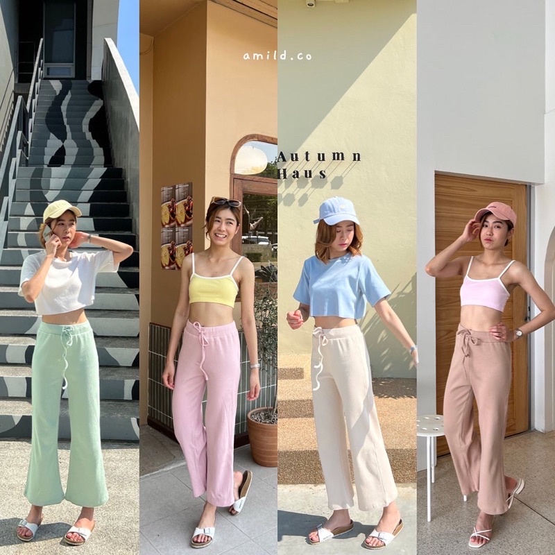 amild - miko pants - กางเกงขายาว ผ้าร่อง เอวยางยืด