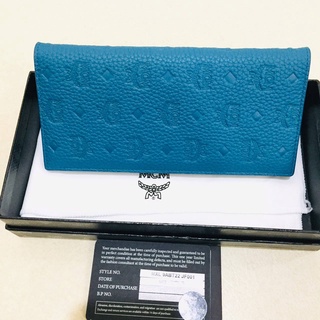 (สด-ผ่อน)🎗แท้100% Mcm Sigmund Long Bifold สีฟ้า