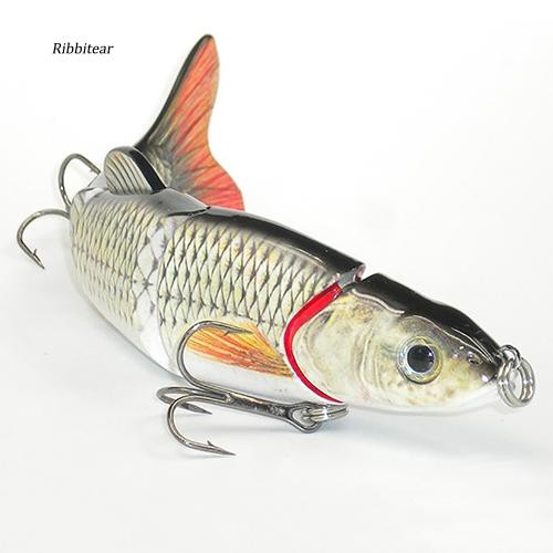 RBTR_5 Segments Fishing Lure Crank Bait Hooks 3D Eyes Fish Shape Tackle Tool