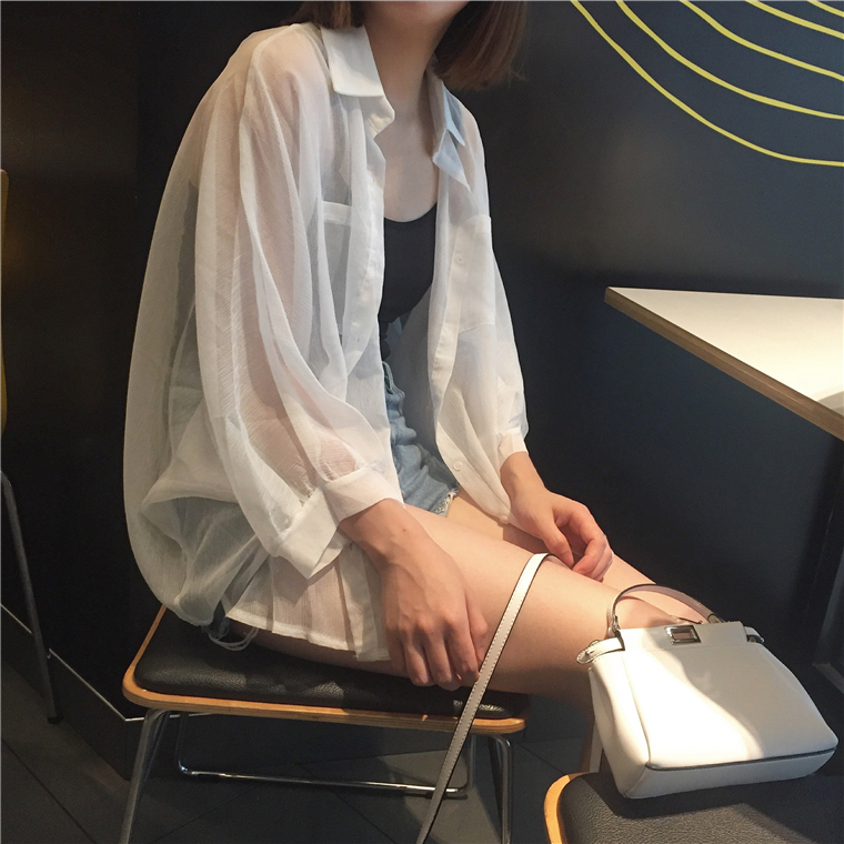 Lune 008 ***สินค้ามีพร้อมส่ง*** เสื้อเชิ้ตชีฟอง *สินค้าขายดี* เสื้อป้องกันแสงแดด แขนยาว ตัวใหญ่ มีกระเป๋า2ข้าง - รูปที่ 4