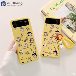 Jusheng Skin Feel เคสโทรศัพท์มือถือ ลายสนูปปี้ แฟชั่น พร้อมสายโซ่สปริง สําหรับ Samsung Z Flip4 Z Flip3