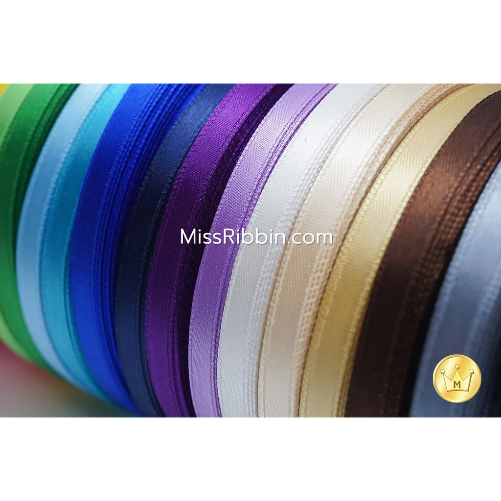 Missribbinริบบิ้นซาติน 7มม. (เงา 1 ด้าน) 25หลา (สี2/2) ริบบิ้นคุณภาพดี ไม่บาง ปลายไม่รุ่ยง่าย