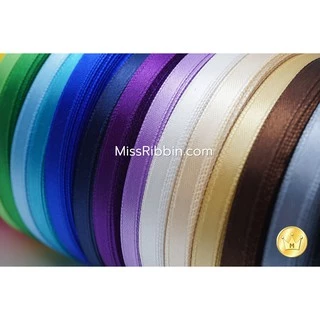 Missribbinริบบิ้นซาติน 7มม. (เงา 1 ด้าน) 25หลา (สี2/2) ริบบิ้นคุณภาพดี ไม่บาง ปลายไม่รุ่ยง่าย