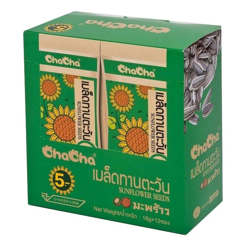 Cha Cha Sunflower Seeds 5 Flavors 15 g. Pack 12.ชาช่า เมล็ดทานตะวัน 5 รส 15 ก. แพ็ค 12