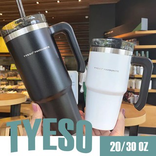 แก้วน้ำ TYESO 20oz,30oz  สแตนเลส304แท้ เก็บความร้อน/เย็นได้ มีด้ามจับ ฝาจุกยาง พร้อมหลอด1ชิ้นฟรี ! 3สี