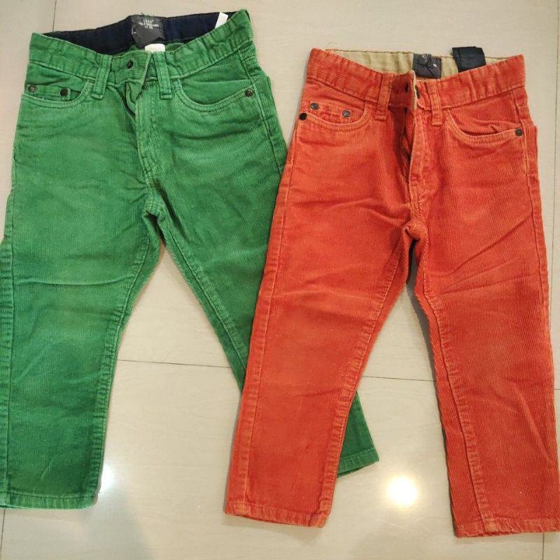 กางเกงลูกฟูก สีเขียว สีส้ม ขายาว H&amp;M size 2-3 yrs ส่งต่อ