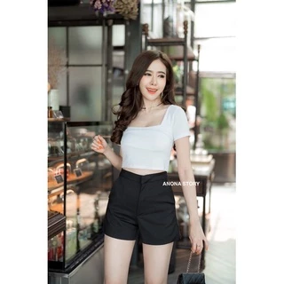 (B) กางเกงขาสั้นตะขอหน้า ทรงเรียบหรูดูแพง ผ้าเปเป้ 🔥พร้อมส่ง