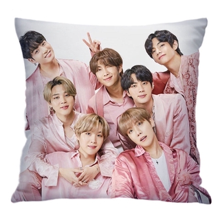 Kpop BTS Pillow Case Cushion Cover New Throw Pillow Cases Fashion Pillow Cover For Home Decoration DIY Photo Custom Design Printed Soft Pillow Cover One Sides Printed Custom Cushion Case with Zipper