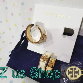 TORY BURCH KIRA ENAMEL Huggie Earrings/New Ivory.