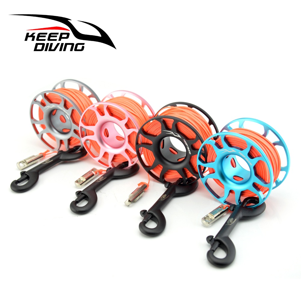 KEEP DIVING 15 M/30 M ดําน้ําอลูมิเนียม Spool Finger Reel สแตนเลส Bolt Snap Hook SMB อุปกรณ์ถ้ําดําน้ํา