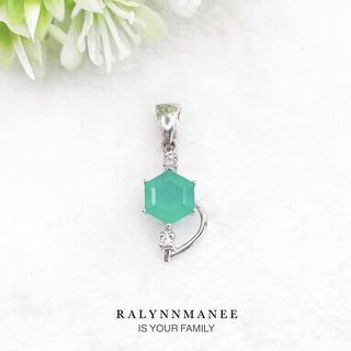 Z6468 จี้พลอยโมราแท้ ( Chrysoprase ) ตัวเรือนเงินแท้ 925 ชุบทองคำขาว