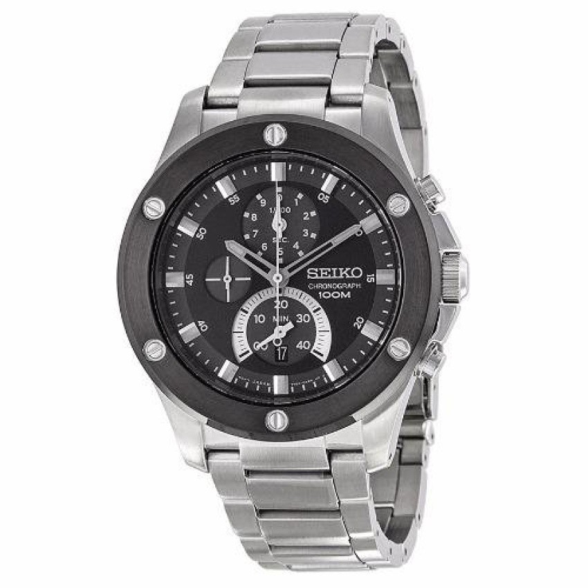 Seiko Chronograph Black Dial Stainless Steel Mens Watch SPC097