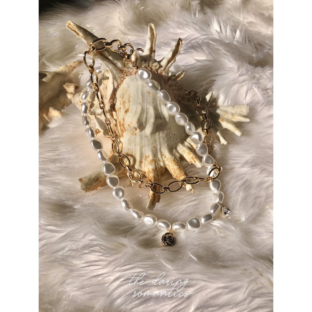 [พร้อมส่ง] สร้อยคอ สร้อยคอทอง พร้อมมุก สร้อยคอแสตนเลส สร้อยคอโซ่ รุ่น Elegant Double layer #TDR32N