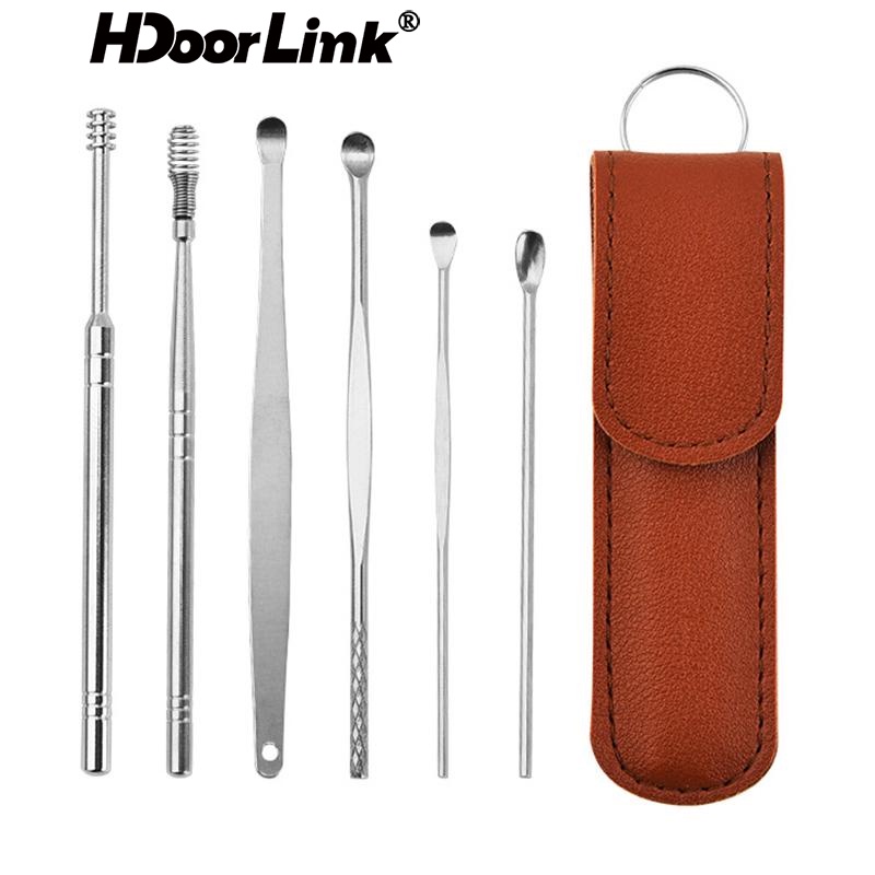 Hdoorlink 6 ชิ้น แว็กซ์กําจัดหู ชุดทําความสะอาดหู ช้อนทําความสะอาดหู เครื่องมือทําความสะอาดหู สําหรับเด็ก ผู้ใหญ่ ชุดดูแลหู