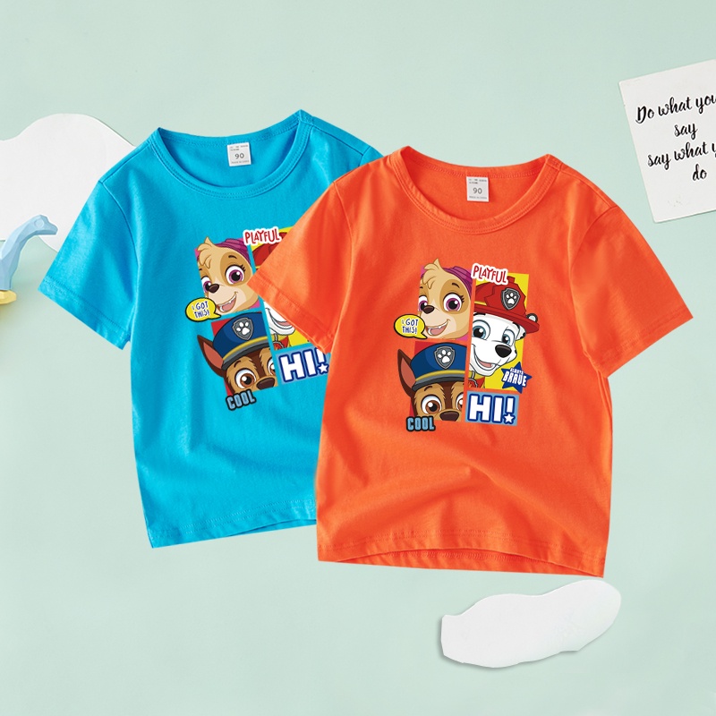 เสื้อยืดแขนสั้น คอกลม พิมพ์ลายการ์ตูน Paw Patrol แฟชั่นฤดูร้อน สําหรับเด็ก 7 สี ABB001
