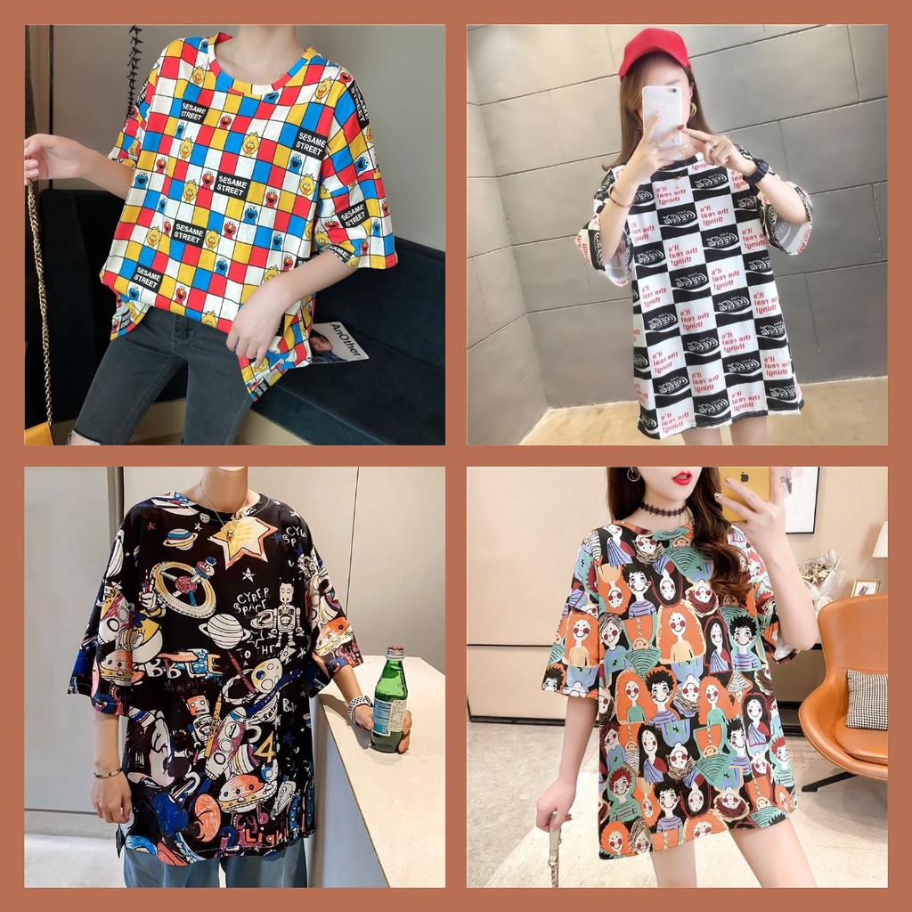 GFShop ✨เสื้อยืดทรงโอเวอร์ไซส์ สีสันสดใส🌈 ลวดลายสุดน่ารักสวมใส่สบายมีให้เลือกหลายแบบ🔥