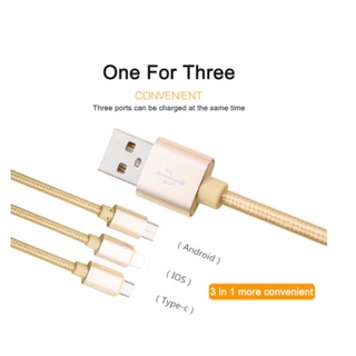 3 in 1 สายชาร์จไนล่อนถัก ชาร์จเร็ว Type-C สําหรับ Android iphone Type-C 1.2 เมตร USB- สายชาร์จเร็ว