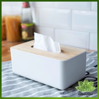 Lawan กล่องใส่กระดาษทิชชู่มีที่วางโทรศัพท์ ช่องอเนกประสงค์ Wood Tissue Box