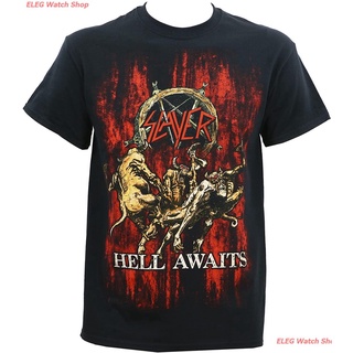 นักล่าปีศาจ ผู้ใหญ่ Slayer Mens Hell Awaits T-Shirt sale เสื้อยืดผ้าฝ้าย