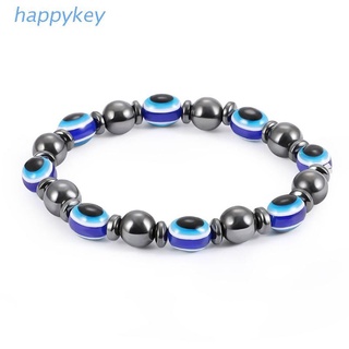 Hap สร้อยข้อมือกําไลข้อมือแม่เหล็ก Blue Evil Eye Hematite หินบําบัดสุขภาพ Unisex