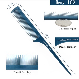 Beuy Pro Comb หวีหางแหลม (VV19) สำหรับรวบผมตึงหรือแสกผม รุ่น 102 กว้าง 2.8 ยาว 22.8 หนา 0.4 ซม. น้ำหนัก 14 กรัม - สีขาว