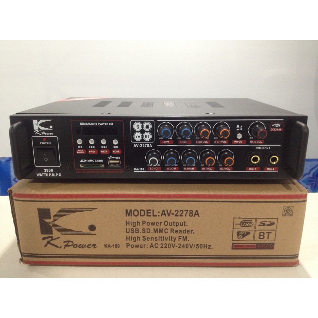 พาวเวอร์ แอมป์ เคริ่องขยายเสียง Integrated Amplifier K Power AV-2245 DC12V/AC220V KA-189 Professional Stereo Digital P