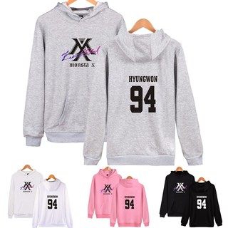 MONSTA X KPOP HYUNGWON เสื้อฮู้ดแขนยาวแฟชั่นผู้ชายผู้หญิง